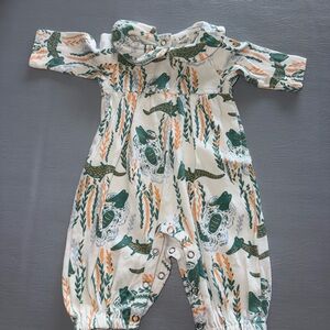 Kate Quinn Green and Orange Alligator Print Romper